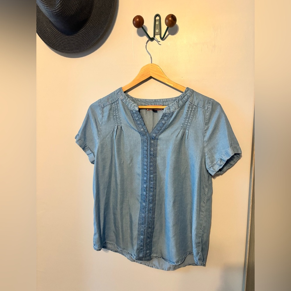 50th Street Blue Washed Denim Lightweight Top